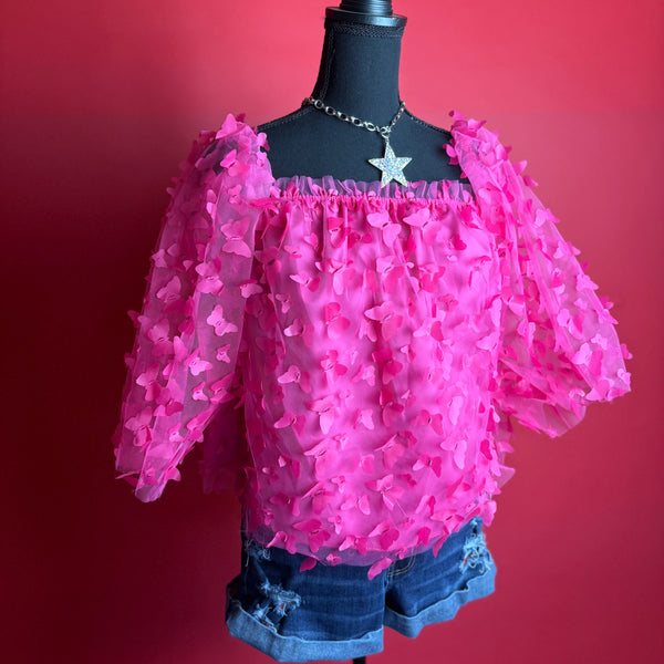 Pink Butterfly Top (0XL)