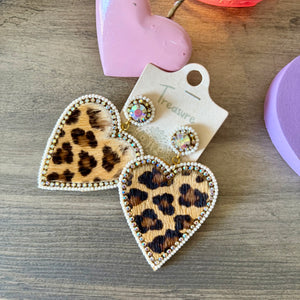 Large Leopard Heart Earrings