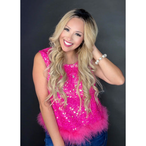 Feathered Sequin Crop Top