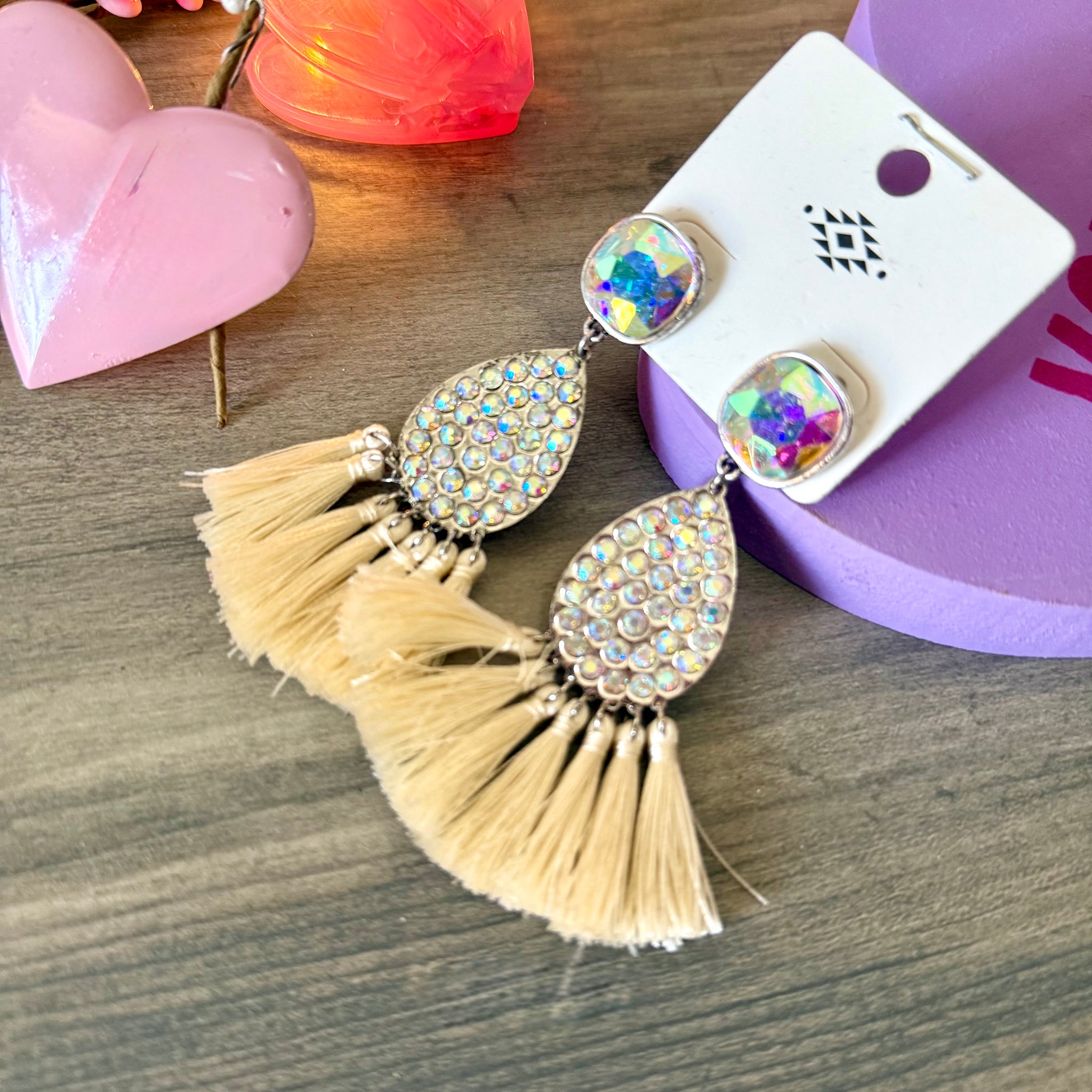 Small Cream Fringe Earrings