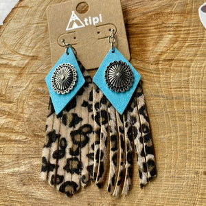 Turquoise/leopard earrings
