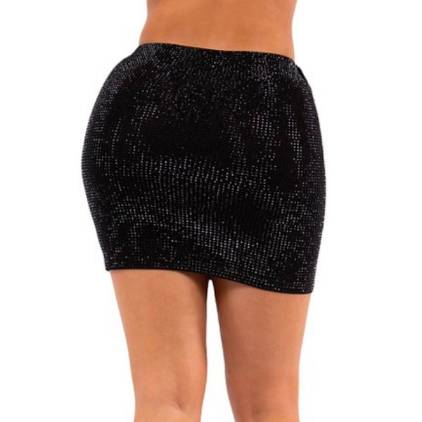 Black Rhinestone Mini Skirt